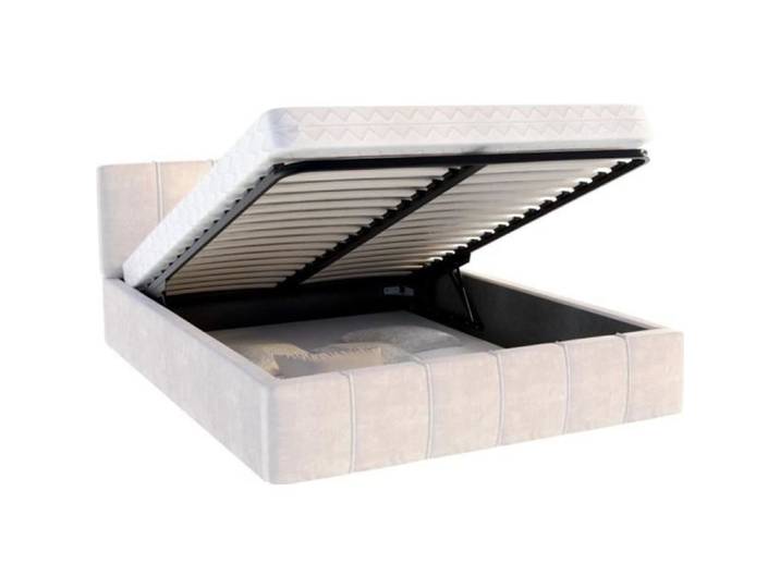 Lit coffre 140x190 cm en velours Beige avec sommier relevable et coffre de rangement - ATLANTA
