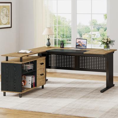 Bluebell 63 Inch Executive Desk with File Cabinet, Large Office Desk L Shaped Computer Desk