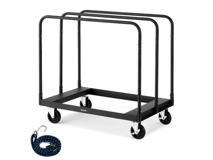 Vevor Chariot Porte-plaques De Platre\, Charge 816\,5 Kg\, Chariot Porte-panneaux De Cloisons Seches\, Avec Roulettes Pivotantes\, Sangle Dearrimage\, Rampes Laterales\, Pour Transport\, Usine\, Entrepot\, Noir