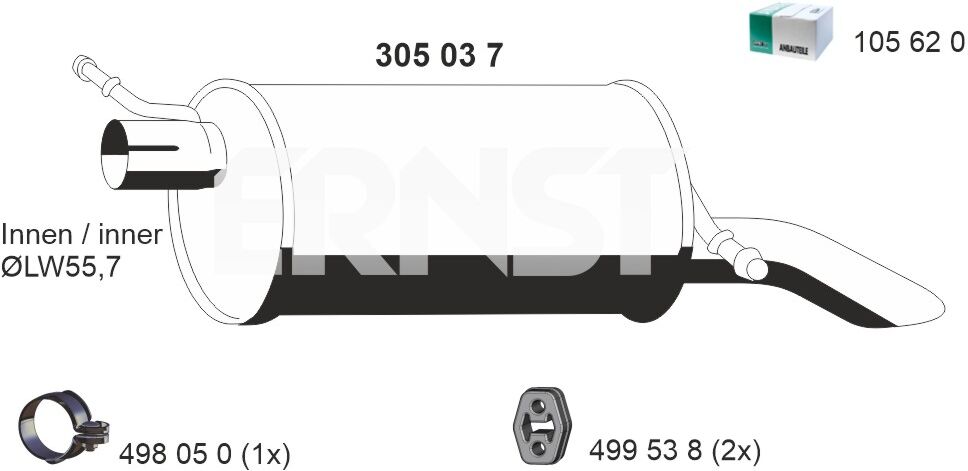 Ernst Endschalldämpfer 305037 Für Ford