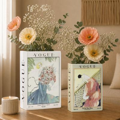 American Art Decor Vintage Ceramic Book Vase Set, 2pc Tabletop Decor