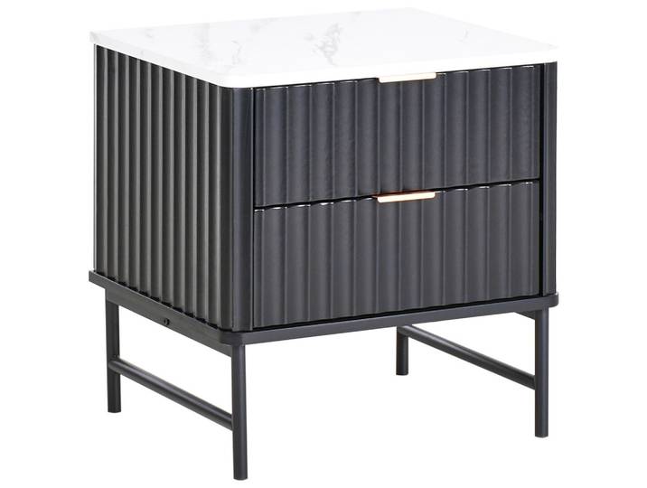 NACHTTISCH mit 2 Schubladen Marmor Optik/Schwarz Glastonbury