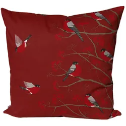 KISSENHÜLLE Beeren Vögel Baumwolle marsala 60/60 cm