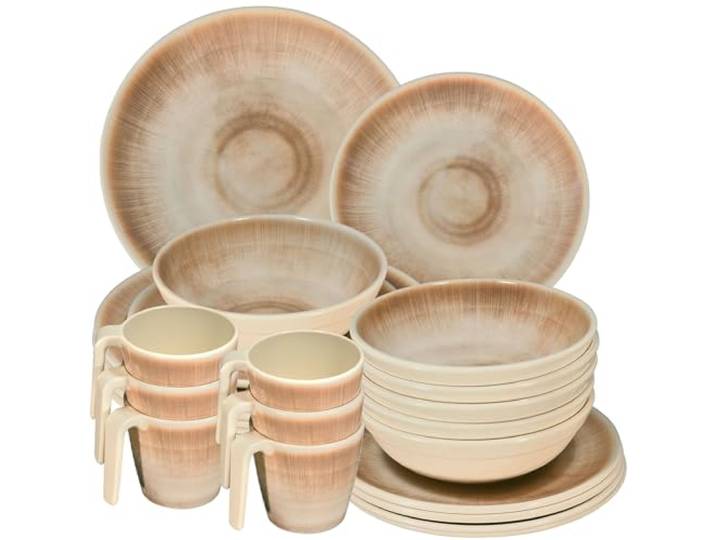 Melamin Geschirr Set Jesolo Sand für 6 Personen Wohnwagen Camping Picknick