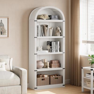 Garvee Bookcase 5 Shelf Arched Bookshelf, 72'' Tall Bookcase Farmhouse Display Storage Rack Wooden Bookshelves