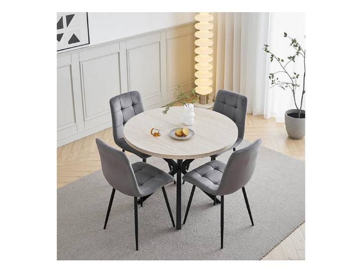 LuxusKollektion Esstisch Esstisch Stuhlset Gelbe Höhlensteinfarbe+schwarz1 1 Tisch + 4 Stühle 5 (1-St)