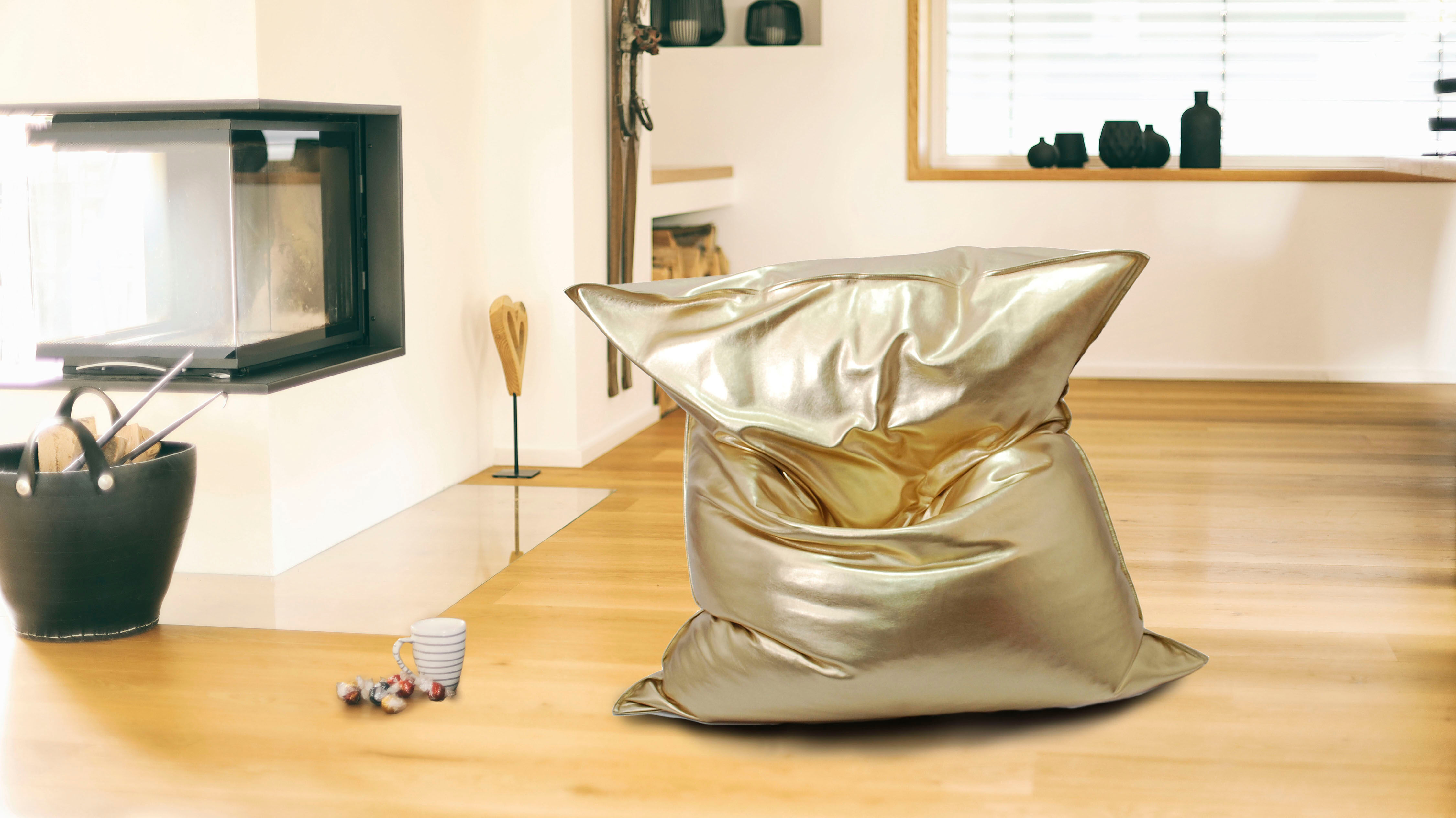 Sitzsack KINZLER "Nugget, XXL", gold (goldfarben), B:130cm H:15cm, Polyester, Sitzsäcke, Sitzsack, gold- oder silberfarben, Outdoor geeignet, Wohnzimmer & Kinderzimmer