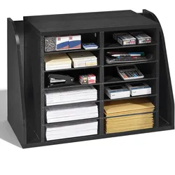 VEVOR Briefablage mit 12 Fächern & Stehsammle, Dokumentenablage aus Spanplatten, Aktenhalter für Büro Klassenzimmer, Literaturorganizer für Akten Dokumenten Papier, Schreibtisch Organizer Schwarz