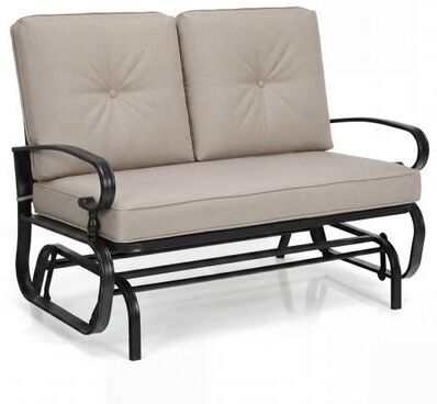 Costway 2 Seats Outdoor Swing Glider Chair with Comfortable Cushions-Beige