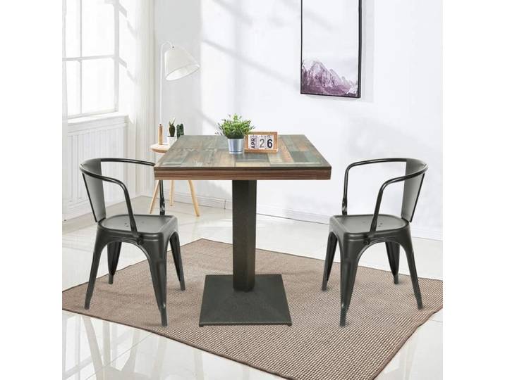 Table à manger carrée à un pied - HOMEWELL - 60*60*75 cm - Fer + planche de bois
