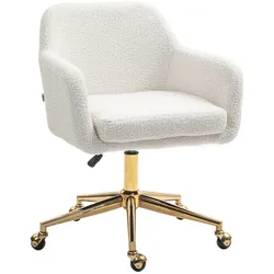 OKWISH Bürostuhl Drehstuhl höhenverstellbar Cremeweiß 60x61x88 cm mit Armlehnen Samtoptik Stoffbezug 360 Grad drehbar Nylonrollen Chromfuß