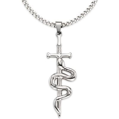 Kette mit Anhänger BRUNO BANANI "Edelstahlkette mit Anänger Schwert-/Schlange-Desgin", silber (edelstahlfarben), Halsketten, Damen, Edelstahl, L: 60 B: 3mm, B:3mm