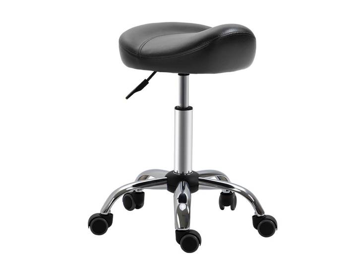 Homcom Rollhocker Höhenverstellbarer Arbeitshocker mit Rädern für Massage Schwarz, Leder, 48x71x48 cm, Büromöbel, Bürostühle, Bürohocker