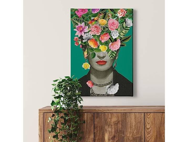 A.S. Création Tableau toile Visage de fleur - Impression d'art vert multicolore - 50x70 format vertical - Décoration murale salon - Tableau sur châssis