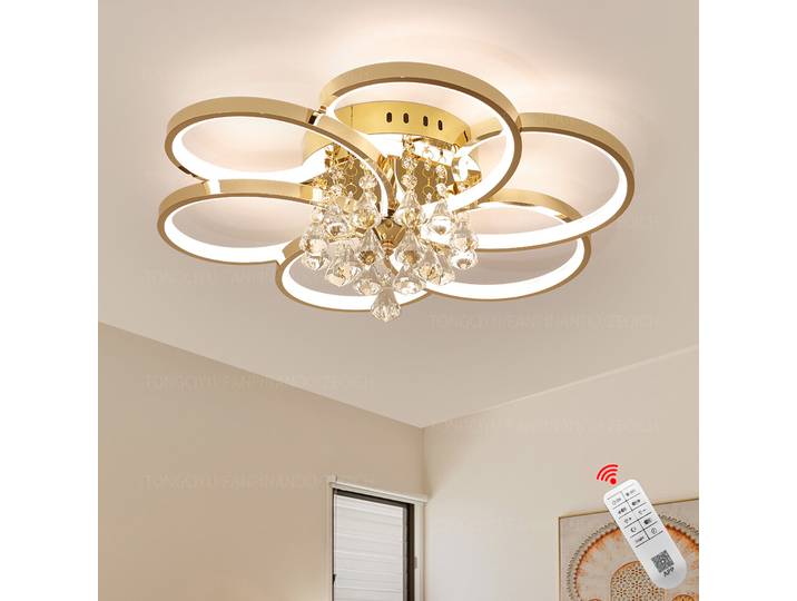 Lustre en cristal moderne, plafonniers led pour salon chambre cuisine, lustre de plafond led Dia 58 cm/90 cm avec télécommande