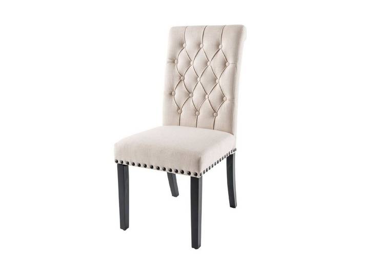 Licht-Erlebnisse Esszimmerstuhl ROLIA, Beige Schwarz Holzbeine Chesterfield Polsterstuhl ohne Armlehne