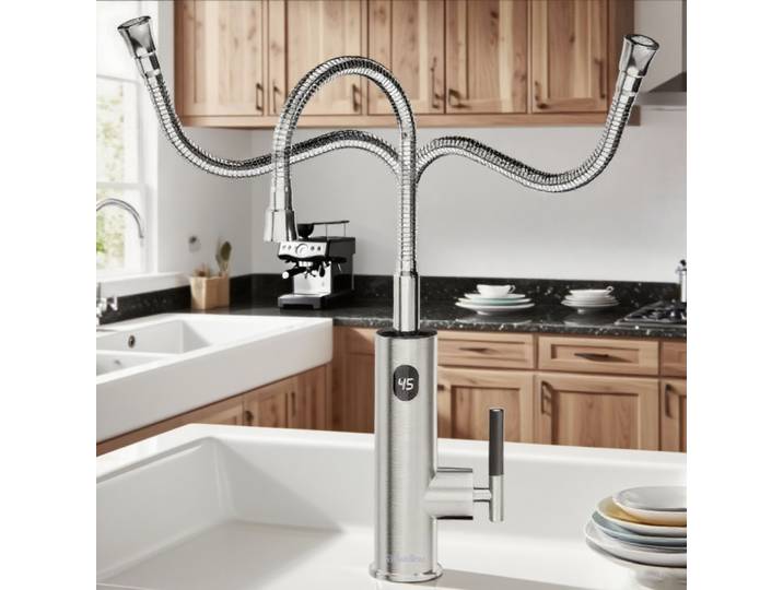 Briwellna chauffe-eau électrique coulant bec universel robinet de cuisine 2 en 1 robinet électrique en acier inoxydable 220V robinet de chauffage