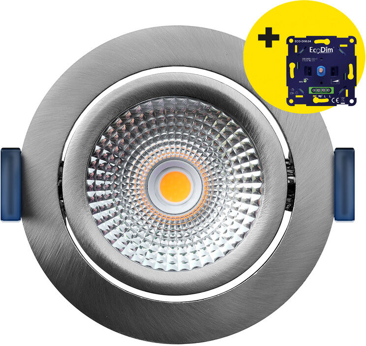 EcoDim Eco-Dim LED inbouwspot kantelbaar 5W Geborsteld nikkel Dim to Warm