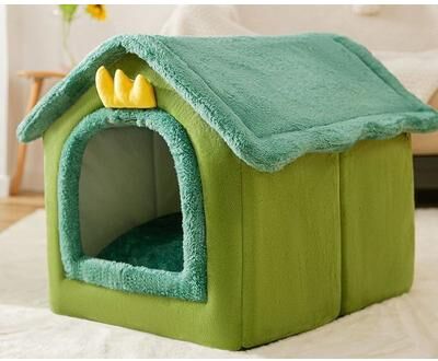 Uplift Essentials Indoor Soft Dog Kennel Warm Pet Bed Cave With Removable Mat s green