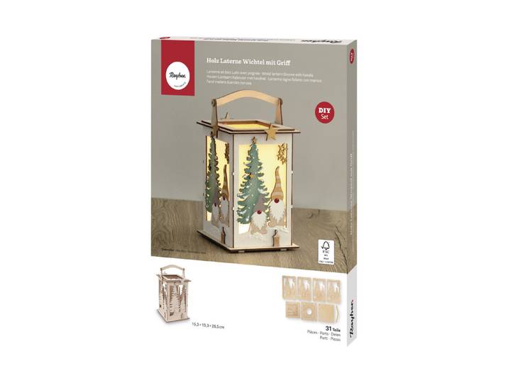 Holz Laterne Wichtel, FSC Mix Credit, 15,3x15,3x26,5cm, 31-tlg., Box 1Set