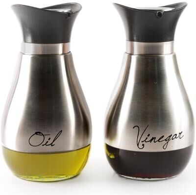 Jay Imports Cafe Contempo Silver And Glass 2Pc Oil & Vinegar Set 13.6Oz. Each - N/A