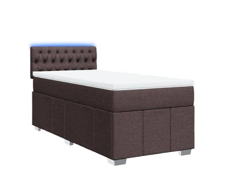 PUGYNBK Boxspringbett mit Matratze, Dunkelbraun, 100 x 200 cm Taschenfedern, USB-LED-Lichter, waschbarer Matratzenschoner, atmungsaktives Polyester
