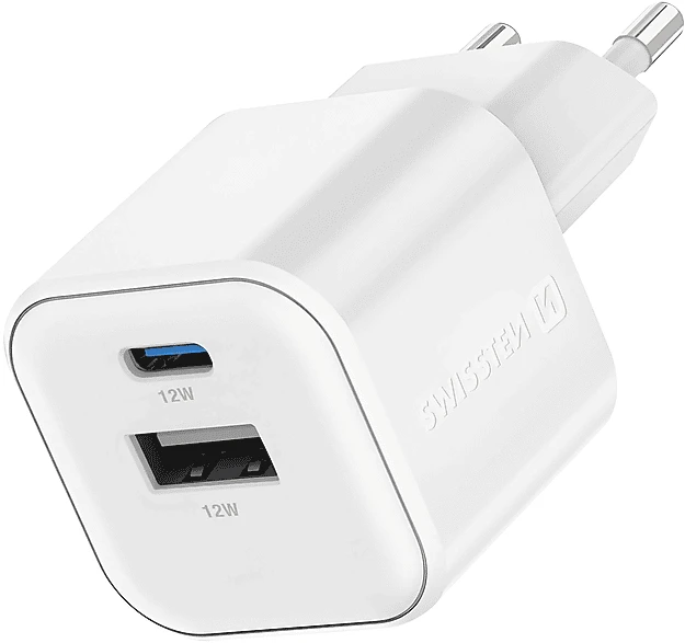 Swissten Netzadapter 12 W 1x USB-C + 1x USB-A weiß