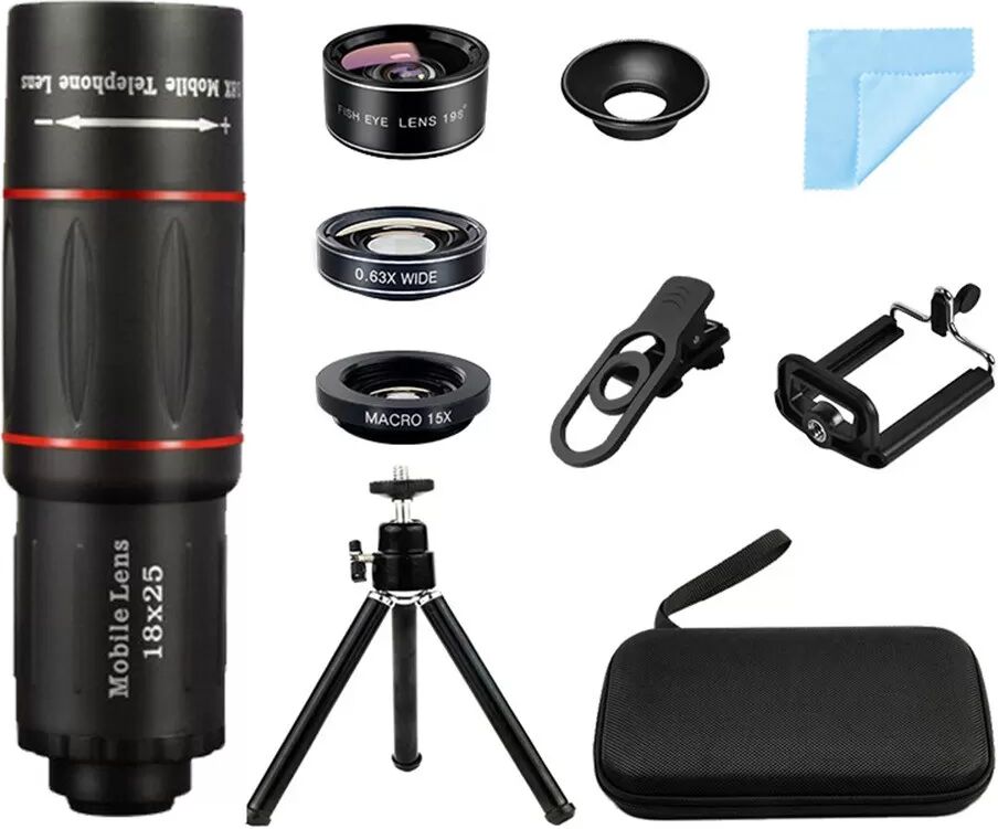 INF Kit de télescope monoculaire 18x avec objectif 0.63x et pochette - Compatible avec les smartphones