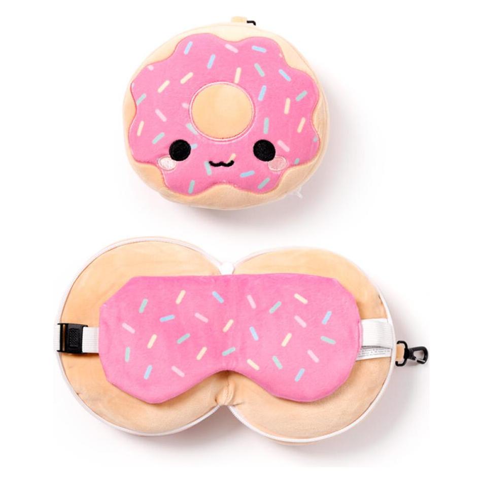 Puckator Relaxeazzz Plüsch Adorasnacks Donut rundes Reisekissen & Augenmaske (23700021)