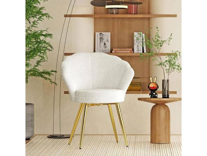 Chaise Scandinave - DHHOZAMZ - Fauteuil et Chaise pour Salon - 64X43X80 cm - Fauteille Coquillage Pieds en Métal Plaqué Or