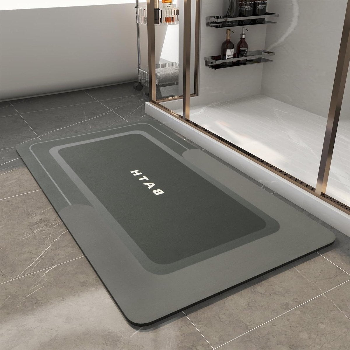 Antislip Badmat Donkergrijs - Super Absorberend en Sneldrogend - 43 cm