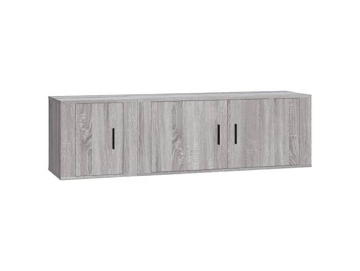 hliofuir 2-TLG TV-Schrank-Set Wandmontage Grau Sonoma Holzwerkstoff Platzsparende Hängeschränke fürs Wohnzimmer oder Schlafzimmer mit praktischem Stauraum hinter Klapptüren.