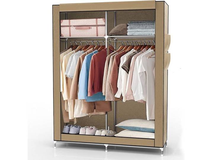 Armoire Pliante 108x170x45 cm en CRÈME Beige - Armoire en Tissu avec Fermeture éclair et Tringle à Crème Beige PENDERIE SOUPLE