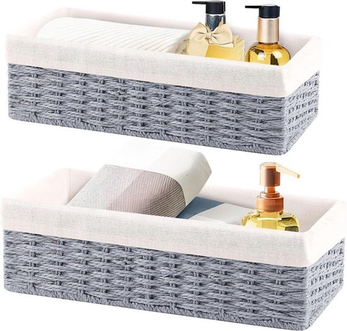 Set van 2 handgemaakte grijze wicker opbergmanden voor badkamer en decoratie