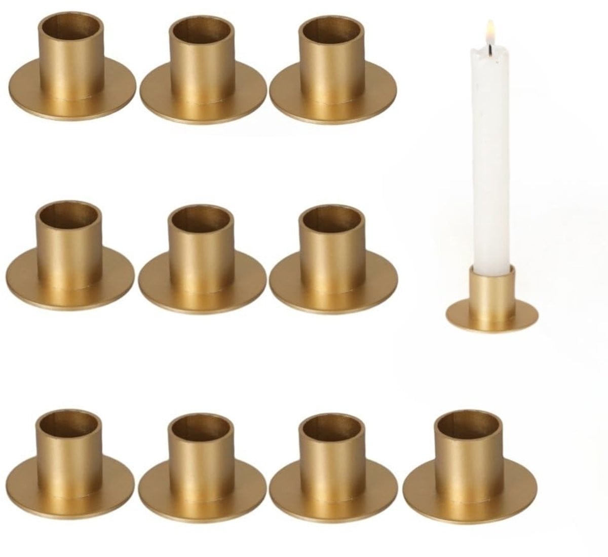 Omgoods Set van 10 Gouden Kaarsenhouders voor Tapered Kaarsen