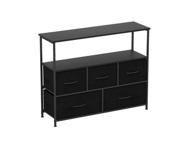 Commode - HELLOSHOP26 - 5 tiroirs - Bois d'Ingénierie - Métal - Noir 100x30x80 cm
