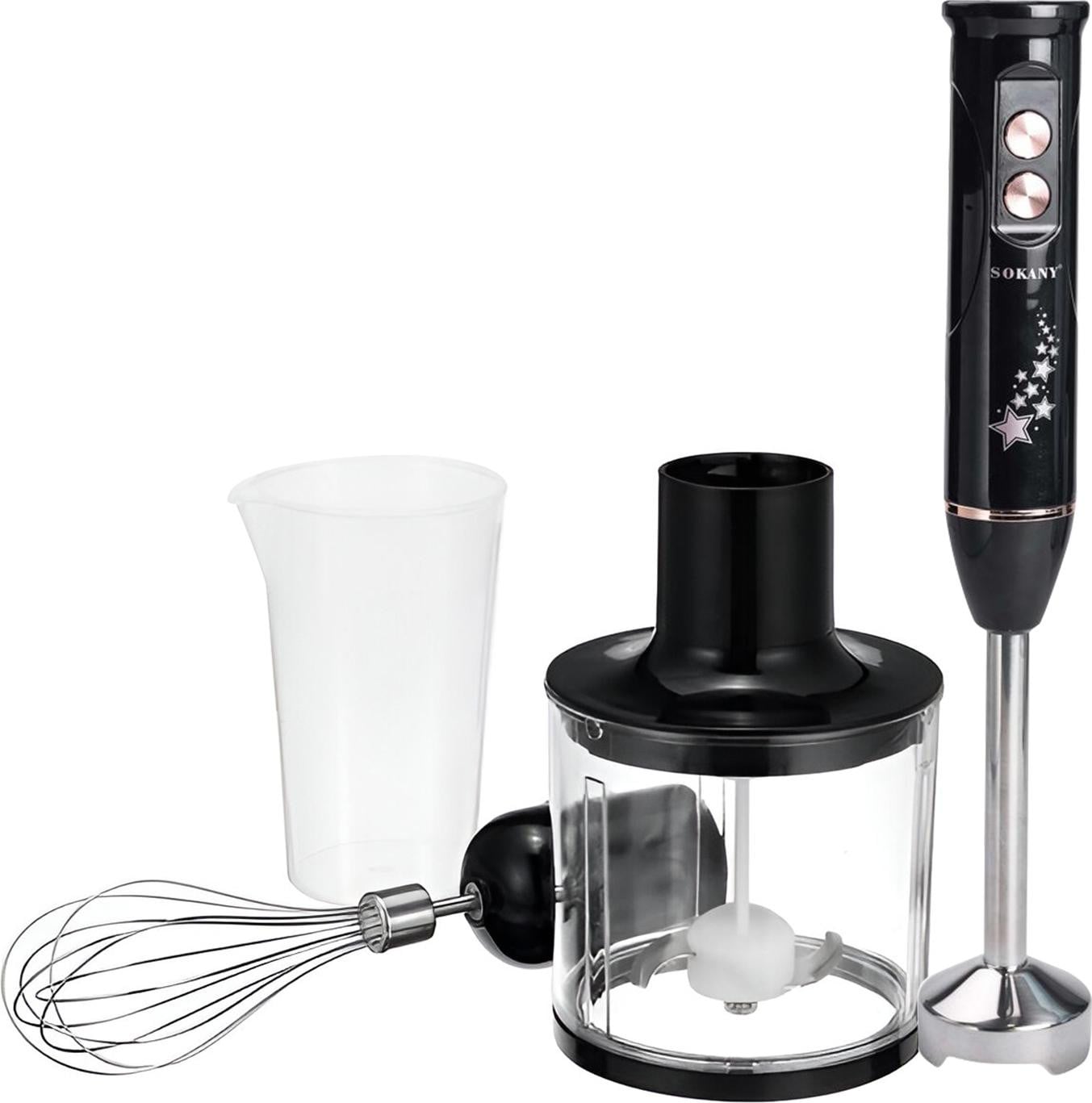 Sokany 4-in-1 staafmixer 600W met hakmolen en garde, grijs