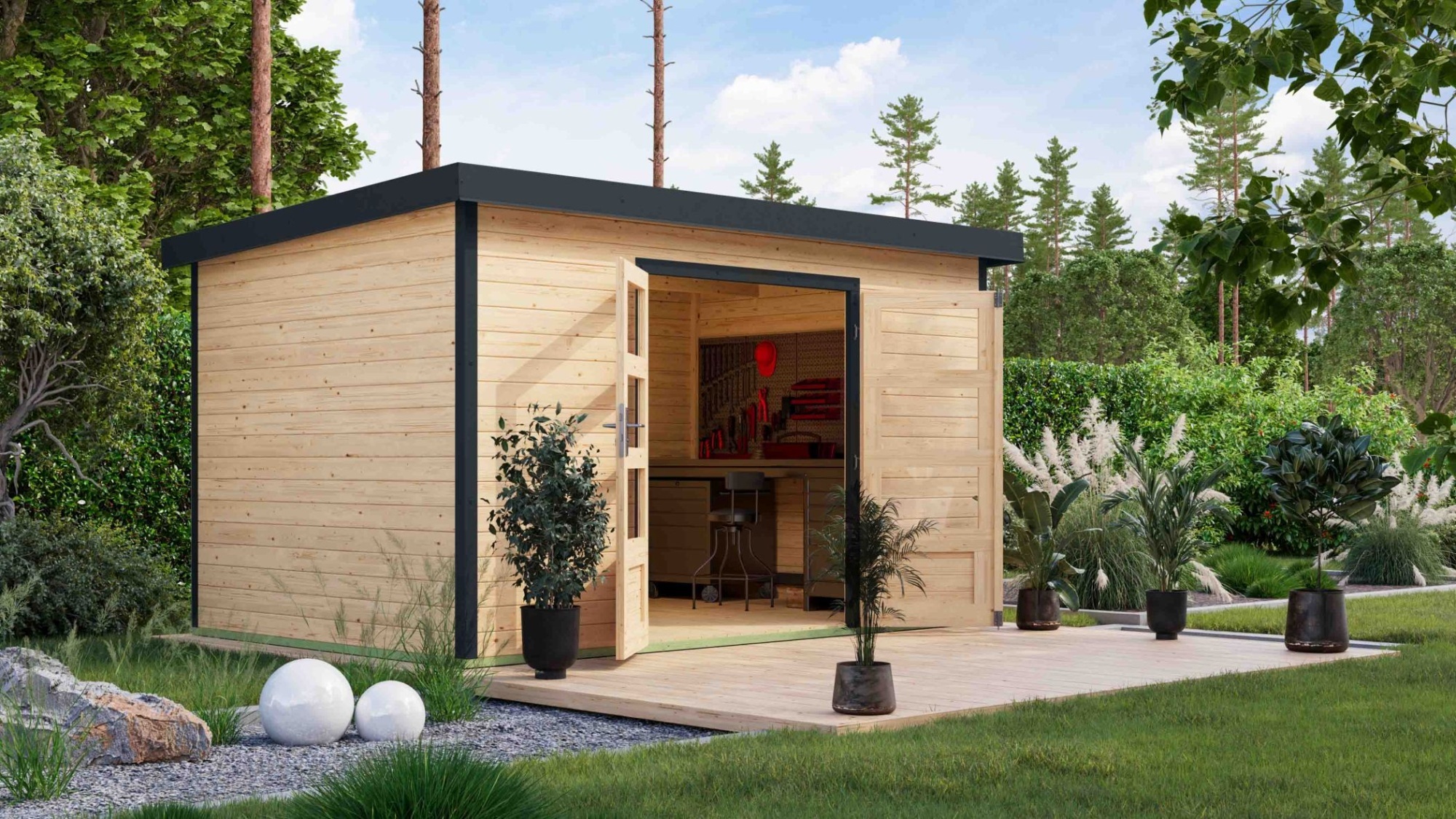 Karibu Gartenhaus Hybridhaus Metall Pluto 7 naturbelassen 360,5x240,5x219 cm