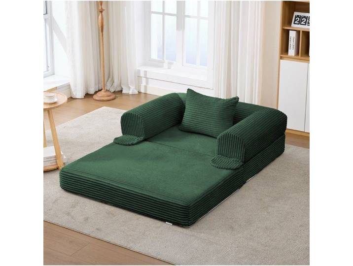 Canapé convertible 1 place fauteuil-lit vert corduroy gain de place avec coussin sans montage JOINERY
