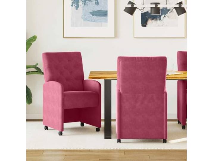 KTHLBRH Esszimmerstühle mit Rollen 2er Set Samt Weinrot 58x67x97 cm Samtbezug, Rollen, ergonomische Form, stabiler Rahmen, modernes Design