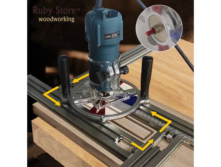 Guide de gabarit de routeur de précision réglable en aluminium pour le travail du bois + Base de routeur universelle avec poignées