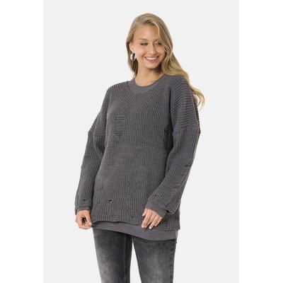 Strickpullover CIPO & BAXX "WP240", Damen, Gr. L, anthrazit, Casual, regular fit, Rundhals, Pullover Strickpullover