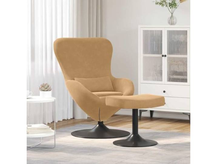IBUQDDV Eierstuhl mit Fußhocker Braun Samt 360-Grad-Drehfuß Loungesessel Weicher Samtbezug, drehbarer Schwenkfuß, schräge Armlehnen, modernes Design, pflegeleicht