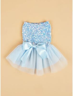 Inspired Finds Luxury Sequin Bow Princess Dress For Dogs & Cats blue l