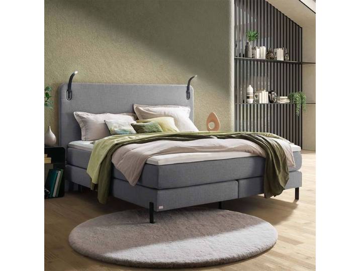 Boxspringbett Nevon Webstoff 160x200cm TTF-Box Härtegrad: H2 Hellgrau klassischer Stil, Mit abnehmbarem Bezug