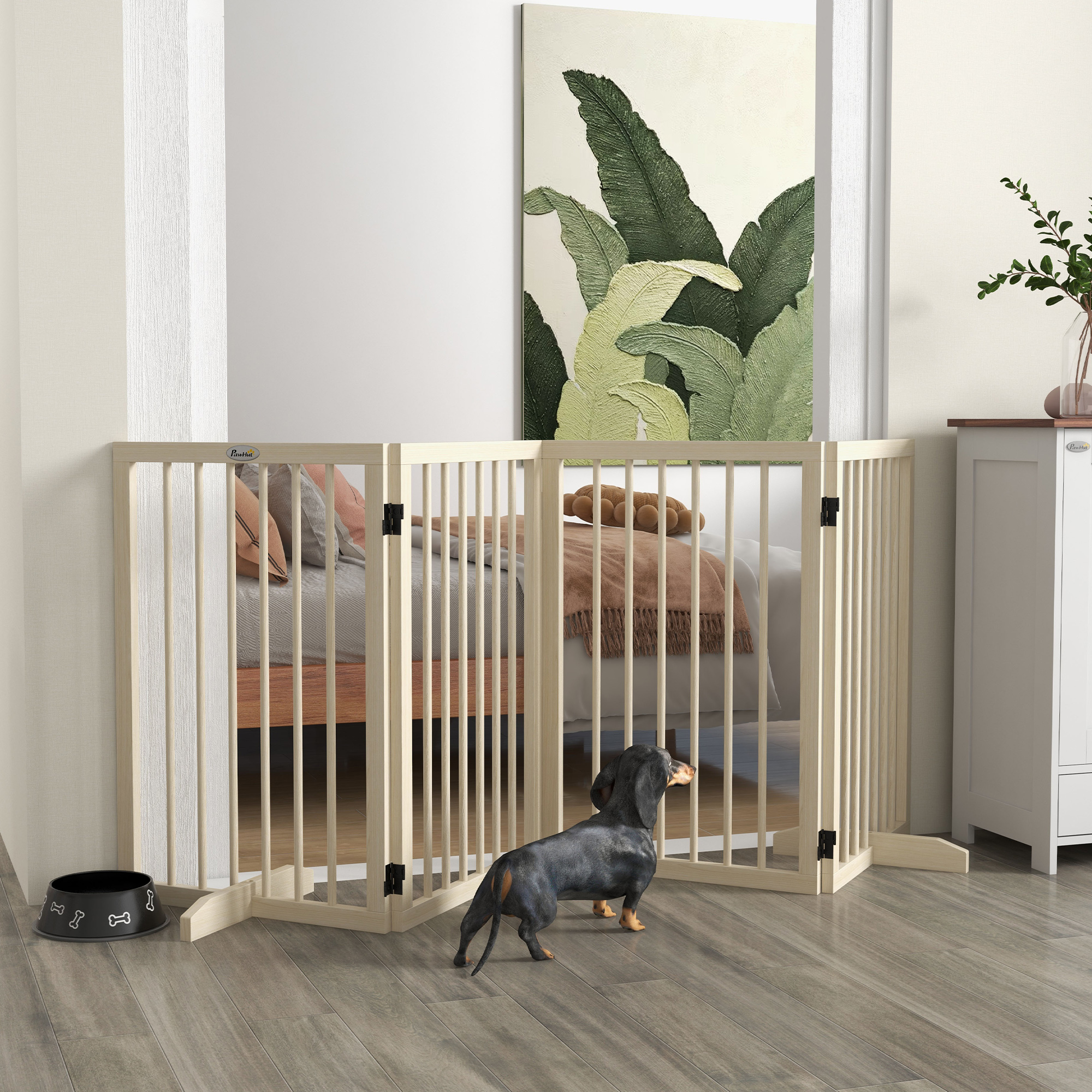 Pawhut Cancelletto di Sicurezza Modulabile Pieghevole per Cani con Piede di Supporto, in Legno Massiccio, 206x35,5x76 cm, Color Legno Naturale   Aosom Italy