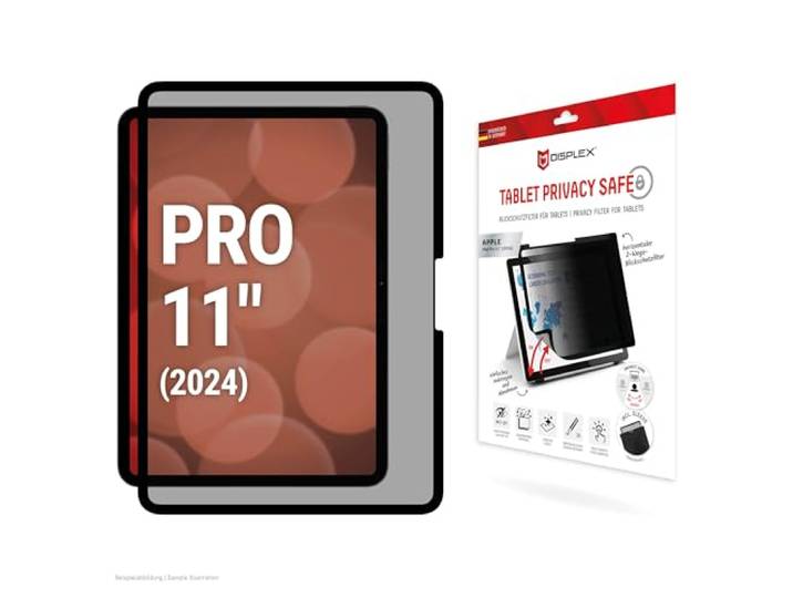 Displex Blickschutzfilter für iPad Pro 11'' (2025/2024), ablösbar DISPLEX Tablet PrivacySafe, 2-Wege-Blickschutz, Air Adsorption, glänzend, Bluelight-Filter, inkl. Filz-Schutzhülle