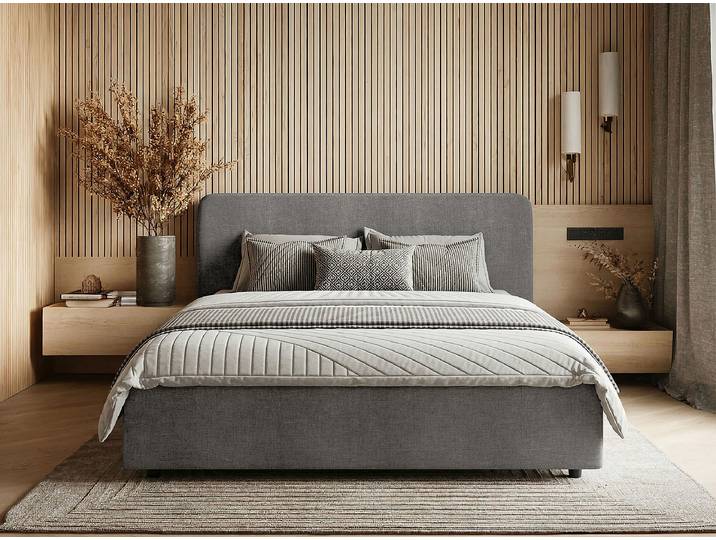 Lit rembourré 180 x 200cm Tissu Gris