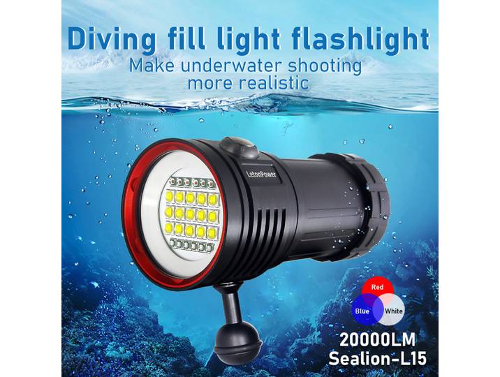 Lampe de plongée LetonPower, 22 800 lumens, lampe sous-marine rechargeable, étanche jusqu'à 100 m, idéale pour la photographie et la vidéo, lampe d'éclairage d'appoint.