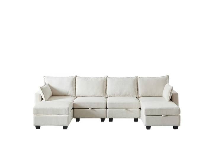 Canapé modulable angle 6 places en u ottoman rangement méridienne structure bois – canapé salon